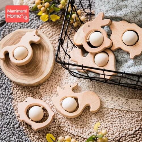 Mamihome 1pc Baby Wooden Teether Animal Toy Beech Rodent Pendant Montessori Toy Play Gym Accessories ChildrenS Goods Baby Block