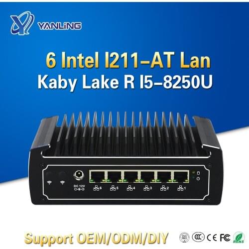 Yanling 2020 New Pfsense Router 8th Gen Kaby Lake R Intel I5 8250u Quad Core Mini Server 6 Lan Fanless PC Support 4G And Wifi