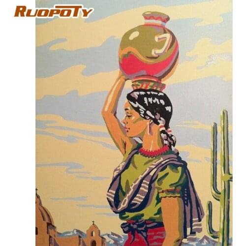 RUOPOTY 60x75cm Frame DIY Painting By Numbers For Adults Cartoon Women Picture By Numbers Acrylic Paint On Canvas Home Artwork