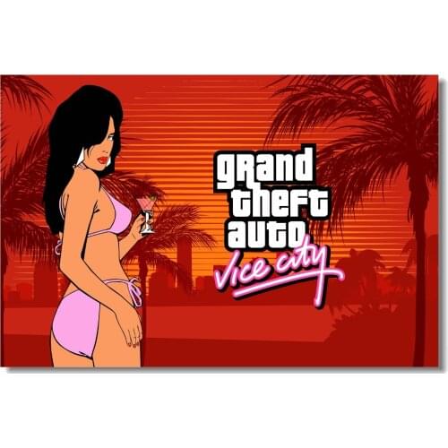 Custom Canvas Wall Mural Grand Theft Auto Vice City Poster GTA V 5 Game Wall Stickers Sexy Girl Wallpaper Home Decoration #0926