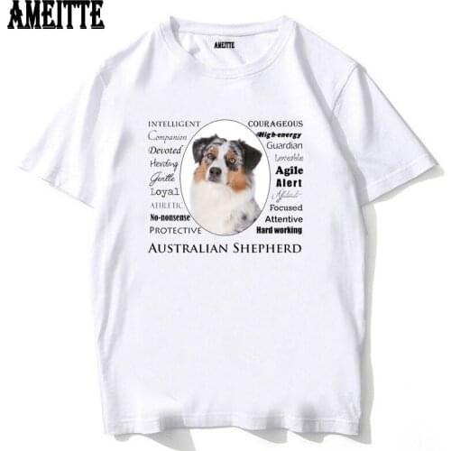 New Summer Fashion Men Short Sleeve Funny Australian Shepherd Traits Design T-Shirt Cute Dog Print Boy Casual Tops Cool Man Tees