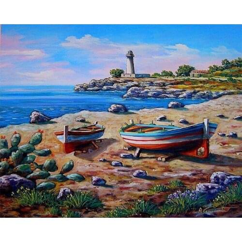 RUOPOTY Sea Boat Painting By Numbers Kits Home Decor 60x75cm Landscape Oil Paint Artcraft Handmade Unique Gifts For Adults Kids