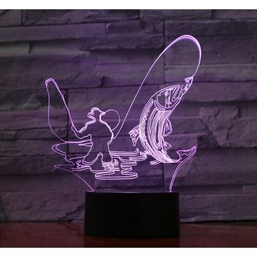 Fishing Man Shape LED 3D Table Lamp USB 7 Color Changing Fish Night Light Touch Remote Mood Lighting For Kids Gift Home Decor