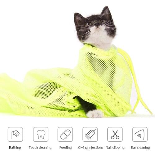 Mesh Cat Washing Bag Grooming Clean Adjustable Multifunctional Pet Bathing Bag Bite Restraint No Scratching Nail Cutting Bag