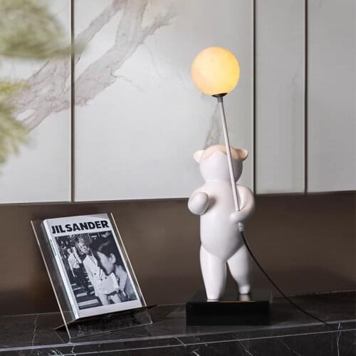 Nordic Light Luxury Sculpture Table Lamp Little Boy and Little Bear Resin Luminaire for Living Room Bedroom Hotel Decor Lights