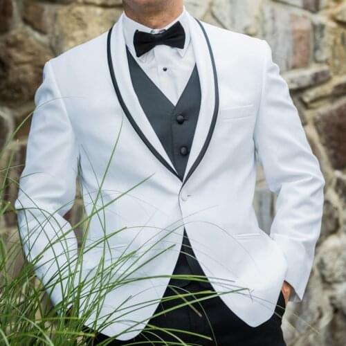 2020 Spring Male Costume Fashion Leisure White Mens Slim Suit Groom Wedding Dress Dinner Party Tuxedo Suits (Jacket + Pants)