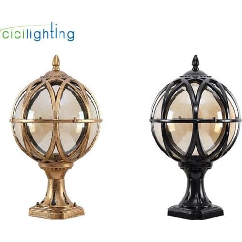 Vintage Outdoor Post Lantern, Black Rustic Exterior Post Light Fixtures,Globe Glass Shade Pillar Lamp for Garden Yard Pathway