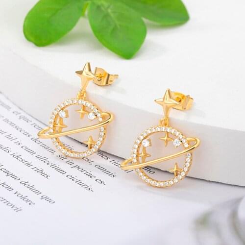Universe Planet Star Earrings for Women Shiny Cubic Zirconia Fashion Jewelry Girl Gift Korean Stud Earrings Jewelry Cute Earring