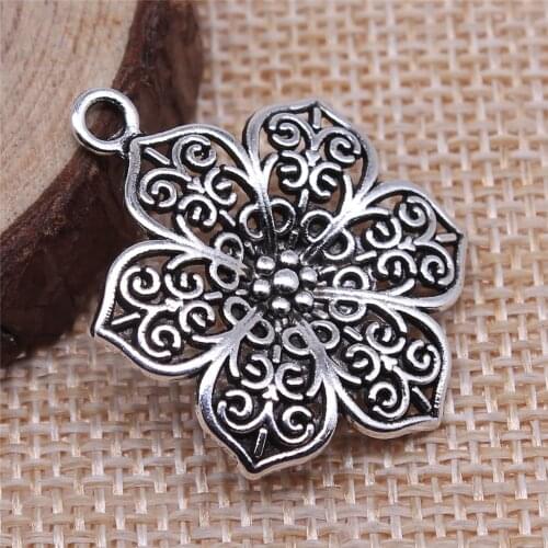 WYSIWYG 10pcs 27x24mm Antique Silver Color Flowers Charms Pendant For Jewelry Making DIY Jewelry Findings
