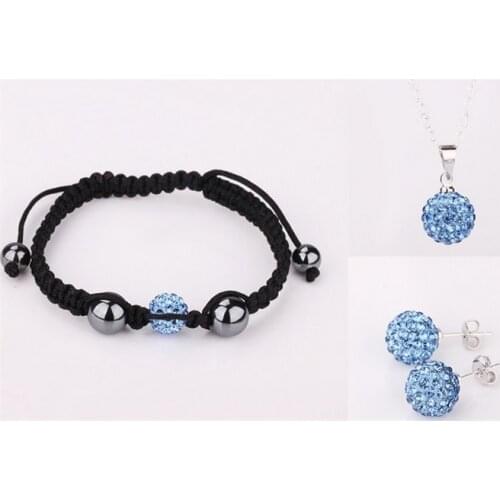 Yjty34ng 10mm Micro Pave Blue Disco Ball crystal Set Necklace Bracelets Earring Fasion Wholesale
