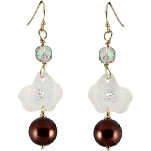 Western style exaggerate fashion white flower round bead female dangle pendant earrings