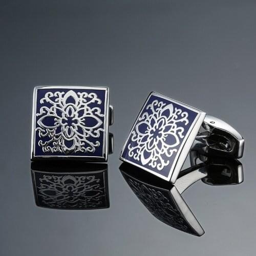DY New luxury design quality Square Blue Enamel Silvery exquisite pattern Cufflinks Mens French shirt Cufflink free shipping