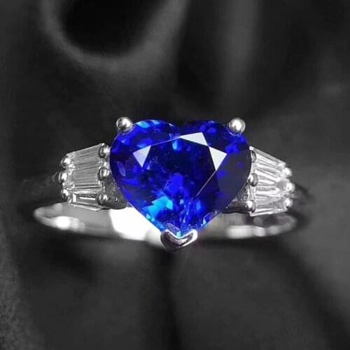 Blue sapphire love heart style ring Per jewelry 925 sterling silver 7*7mm 1.6ct gemstone Fine jewelry Women rings J212086