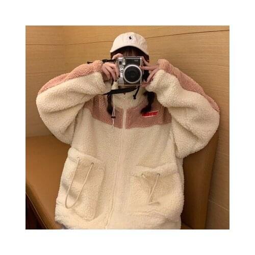 Womens Winter Coat 2021 New Style Lamb Cashmere Plus Velvet Thick Korean Loose Quilted Jacket Cotton-Padded Jacket M-2XL