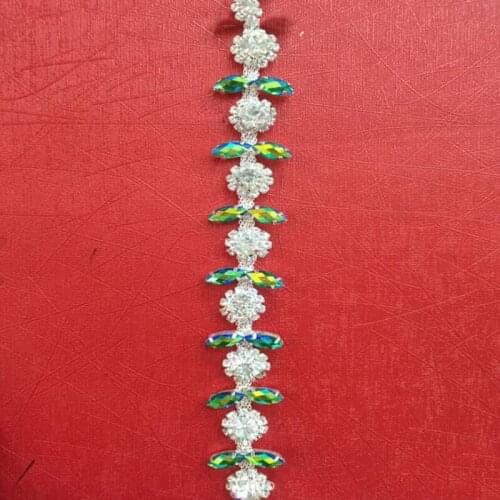 10Yards Rhinestone Trim Sparkle Crystal Diamond Sew Green Resin Trimming For Prom Dresses Belt