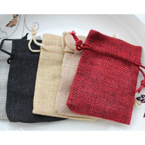 100pcs vintage rustic burlap bag - pouch - Drawstring - gift bag - 7cm x 9cm mix color assorted jute bags