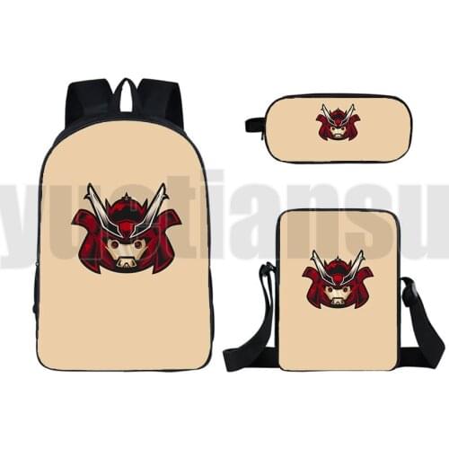 16 Inch 3 Pcs Set Softback Bushido Samurai Backpack 3D Anime Travel Bookbag Japan Samurai Bagpack School Bag Pencil Box 2021