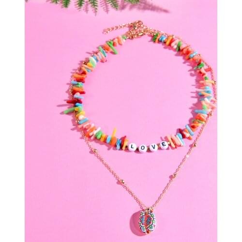 2Pcs/Lot Custom Name Choker Shell Pendant Chain Necklace for Women Irregular Shape Coral Seedlings Colorful Coral Beads Jewelry