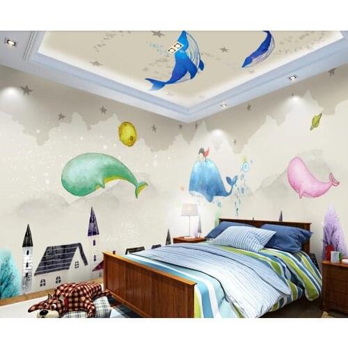 Milofi custom 3D wallpaper mural cartoon whale castle theme space whole house background wall for living room bedroom decoration