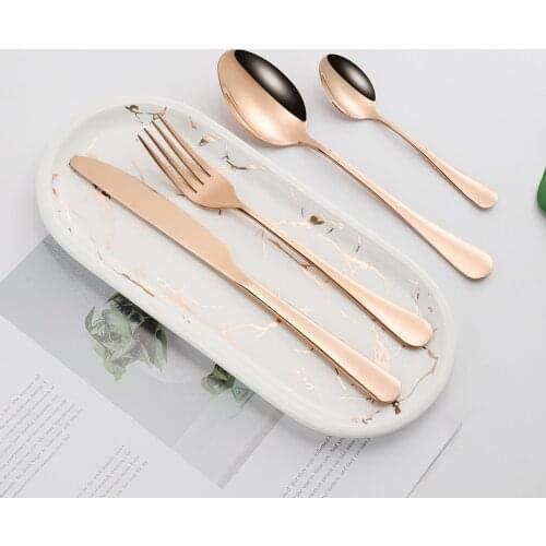 4Pcs Glossy Rose Gold Stainless Steel Cutlery Tableware Dinnerware Flatware Set Forks Knives Spoons Set Party Wedding Silverware
