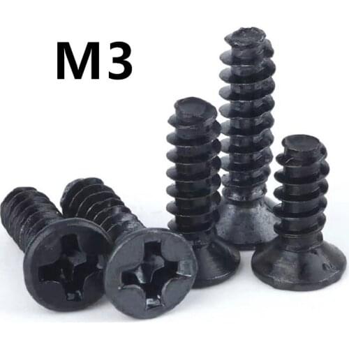 500pcs/lot M3x4/5/6/8/10/12/16mm Carbon steel KB black cross countersunk head flat tail self-tapping screw
