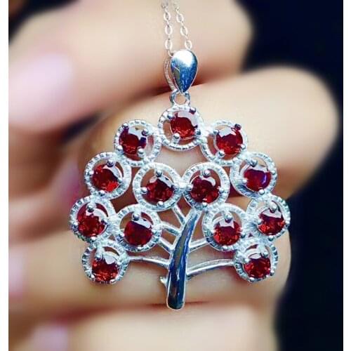 Natural real red garnet tree style necklace pendant Per jewelry 0.15ct*13pcs gemstone 925 sterling silver Fine jewelry X216358