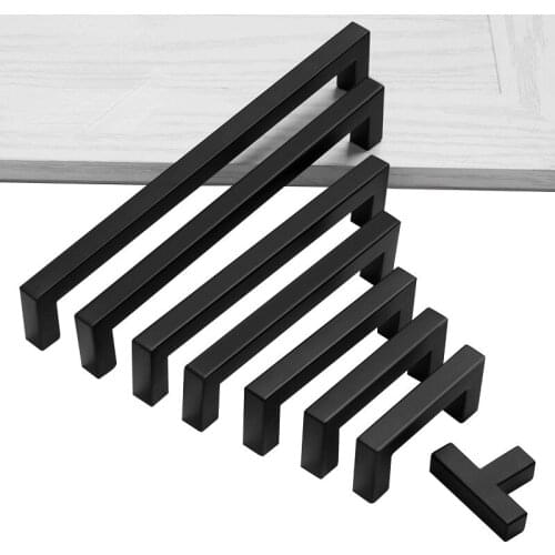 Black Handle Furniture Kitchen Door Cabinet Modern Knobs and Handles Stainless Steel Square Tube Pulls Desk Drawers Accessories