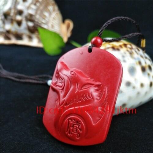 Cinnabar Carved Pendant Necklace Head Organic Hand Jewellery Charm Gifts Amulet Fashion Natural Chinese Wolf Woman Animal Red