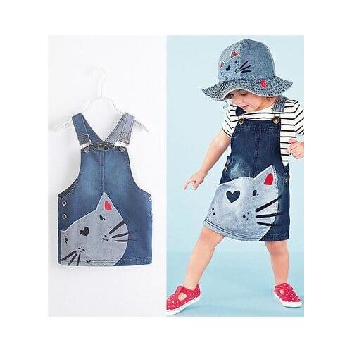 Toddler Cute Cat Baby Kids Boys Girls Toddler Denim Jeans Overalls Dress Skirt Clothes
