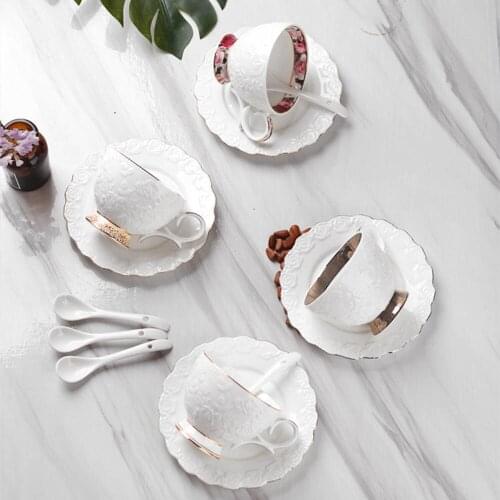 European Creative Bone China Coffee Cups Tea Set Saucer and Spoon Classic Drink Gift Afternoon Tea Milk Mug Kitchen Accessories