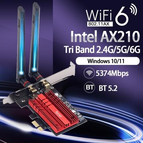Intel AX210 Wi-Fi 6E Dual Band 2.4G/5Ghz/6Ghz Bluetooth-compatible 5.2 MU-MIMO PCIe Wireless Wifi Network Adapter For Windows 10