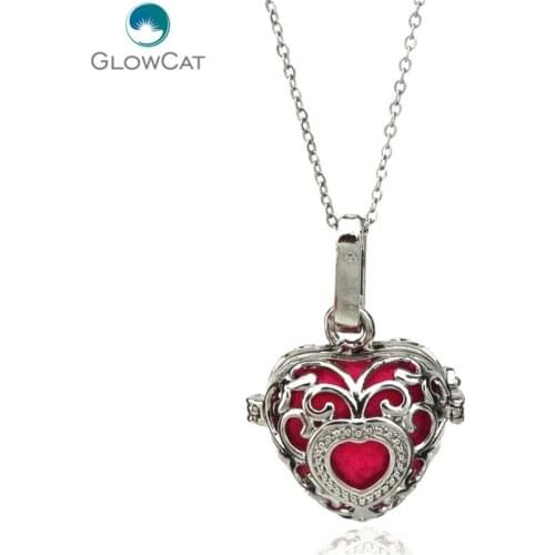 K37 Women Silver Leaf Heart Diffuser Locket Necklace Aromatherapy Steel 16" Aroma Essential Oil Diffuser Locket