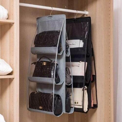 ICozzier 6 Pocket Hanging Handbag Organizer for Bag Collect Wardrobe Closet Dustproof Storage Bag Door Wall Bag with hook up