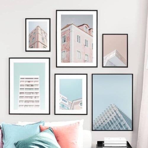 Blue Sky Europe Building Geometric Wall Art Canvas Painting Photo Nordic Posters And Prints Wall Pictures For Living Room Decor