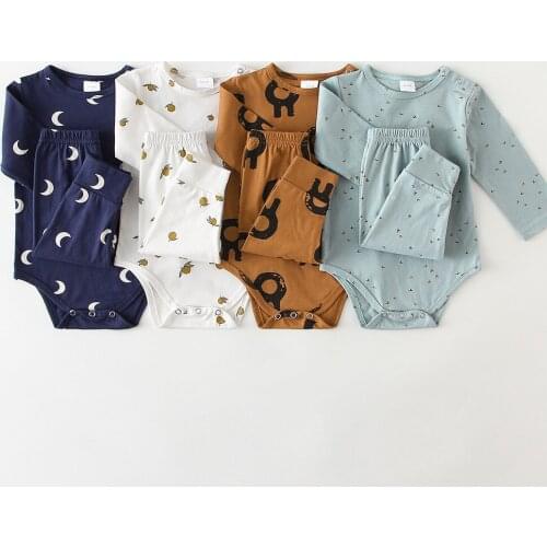Bodysuit + Pants 2Pcs Outfits Cotton Printed Long Sleeve Casual Kids Clothes Set Summer Newborn Baby Boy Clothes Sets Boys Girls