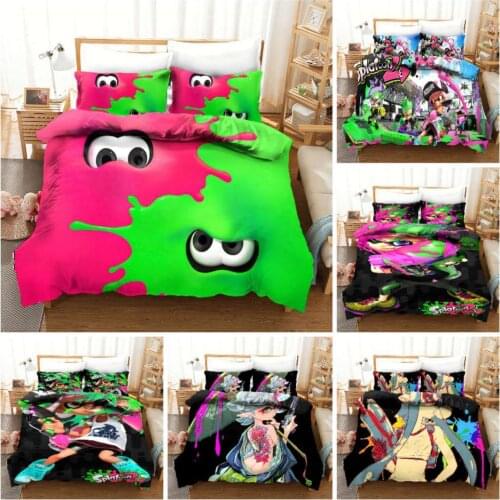 Cute 3D Popular Splatoon Game Print Quilt Cover Bedding Sets Cartoon Duvet Cover Set with Pillowcase for Kids Boys Girls