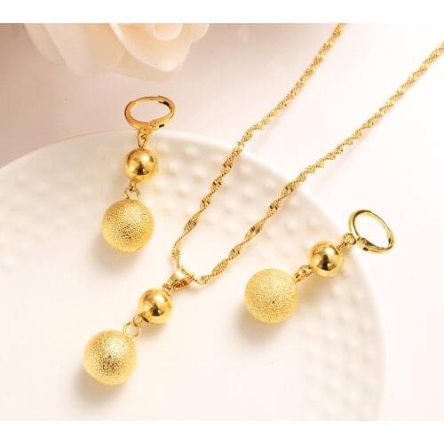 Gold Pendant Ball Beads Necklaces Earrings Jewelry Set Gold Color Hawaii Micronesia Marshall Guam Wedding bridal party gifts