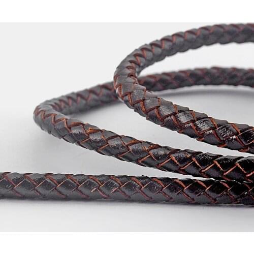 6mm Round Brown Bolo Braided Real Genuine Leather Cord For Jewelry Fittings