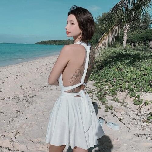 Swimsuit Girl Monokini Swimsuits Closed One-Piece Swimwear For Women Trikinis Beach Womens Covering Sexy Skirt Polyester Solid