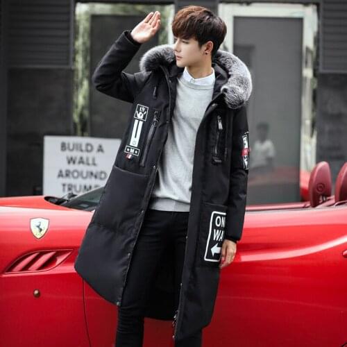 2017 new down jacket mens long style embroidered logo Korean warm jacket handsome man white duck down winter clothes