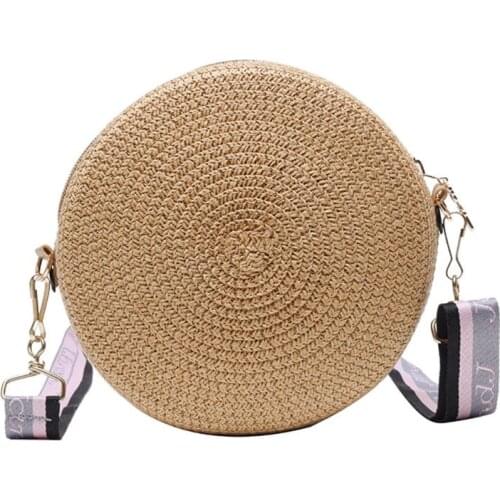 Women Lady Girl Small Straw Weave Round Shoulder Crossbody Bag Satchel Woven Shopping Tote Purse