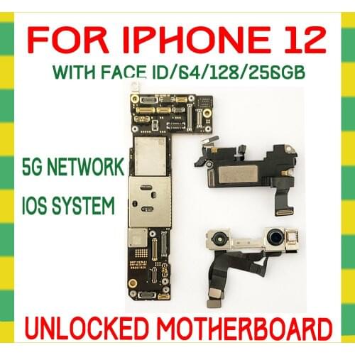 For IPhone 12 128GB WITH FACE ID Unlock Motherboard Factory Free iCloud Plate 12 Pro Original Logic Board Good Working Mainboard
