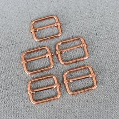 Rose Gold 20 pieces 25mm Metal Heavy Duty Rectangle Adjust Tri-glide Pin Buckle Slider Loop Thickness Shoulder