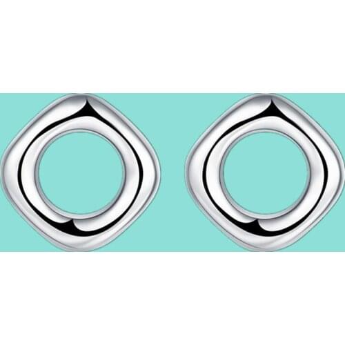 Fashion 925 Sterling Silver Square Round Stud Earrings For Woman Simple temperament Charm Jewelry