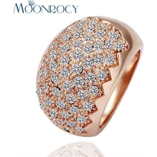 MOONROCY Free shipping fashion Jewelry Austrian Crystal Rings Zirconia Stone Wedding Ring rose gold color Party ring for women