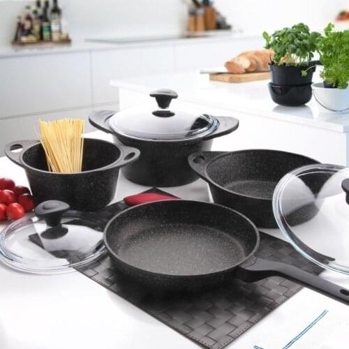 2021 POT SET Falez 7 piece non-stick granite pots fireproof first class quality turkish production asia europe