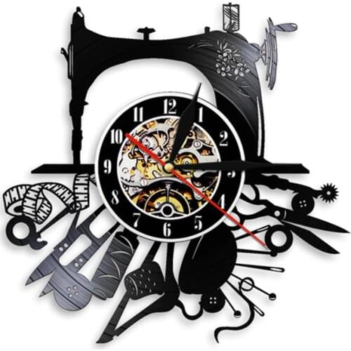 Sewing Machine Vintage Design Vinyl Record Wall Clock Craft Room Decor Quilting Artwork Clock Seamstress Sewing Room Wall Watch