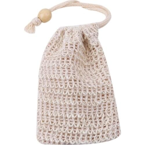 Natural Sisal Soap Bag Exfoliating Soap Saver Pouch Holder With Wooden Beads Easy Bubble Soap Holder Portable Soap Bag