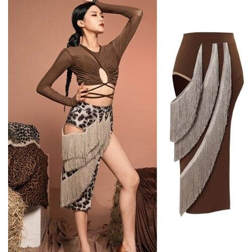 New Latin Dance Skirt Professional Practice Clothes Latino Dance Dress Adult Competition Dresses Tassel Skirt Performance Wear