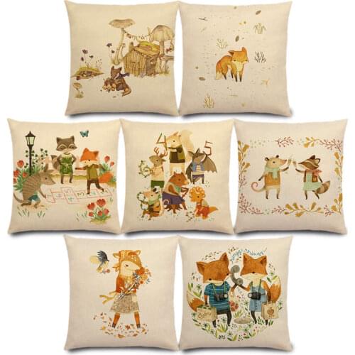 New Forest Animals Happy Daily Life Squirrel Fox Deer Good Friends Party Fairy Cartoon Tales Cushion Cover Sofa Pillow Case